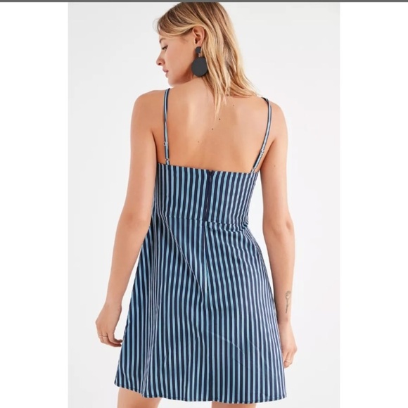 Urban Outfitters Kimchi Blue Mini Dress Stripes Blue Babydoll Square Neck Strap - Picture 4 of 12